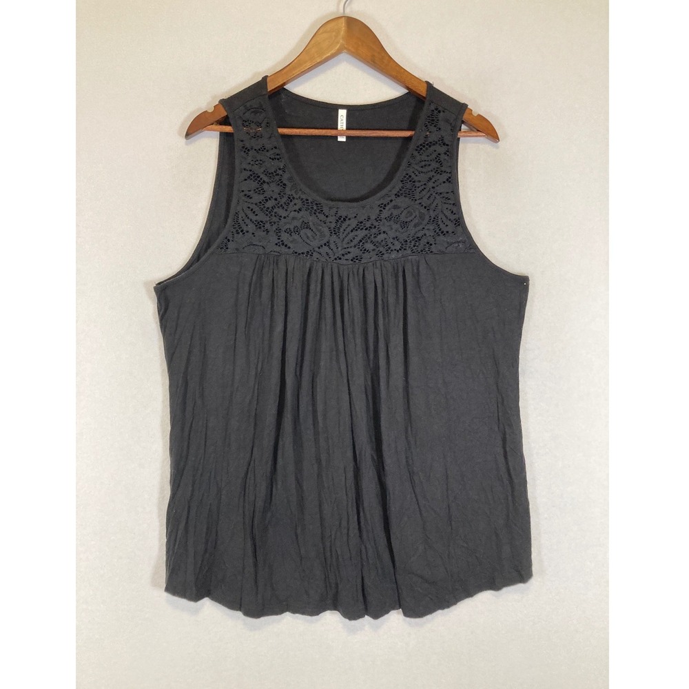 Boho Cathy Womens 4XL Black Lace Yoke Pleated Scoop Neck Sleeveless Tank Top